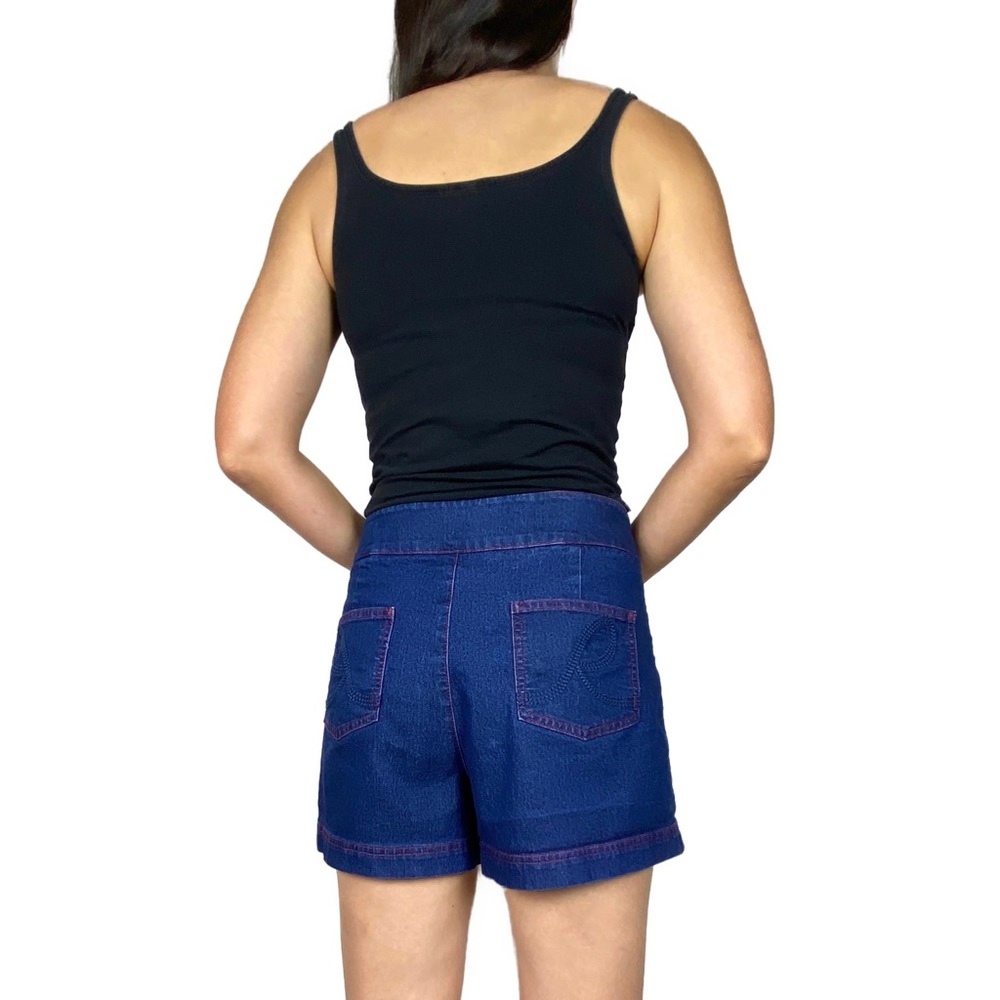 REVIEW 'Going Sailing' Indigo Denim Button Front Stretch Retro Shorts Size 12 - Picture 6 of 13